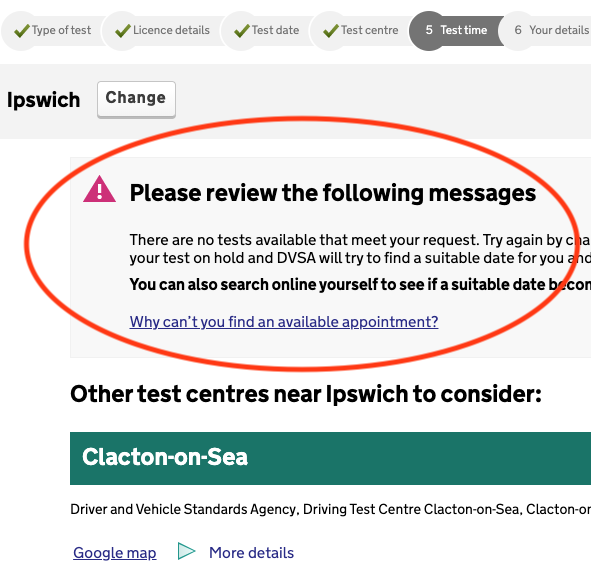 No test centre availability