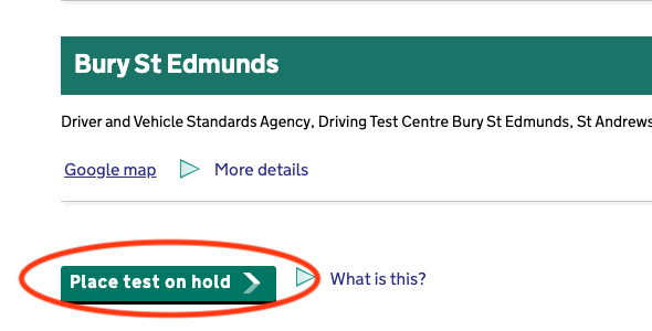 Place test on hold or book a test at any test centre
